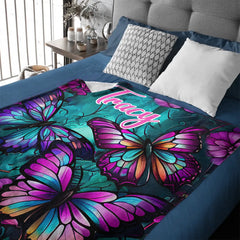 🦋Beautiful Butterflies Customized Blanket - Personalized Name - Butterfly Enthusiast Gift
