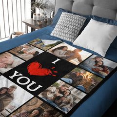 Custom Couple Photo Blanket – Personalized 10-Grid Collage Throw – Gift for Anniversary