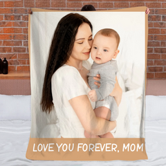 Customized "Mom" Photo Blanket - Personalized Text And Photo - Gift For Mom, Grandma