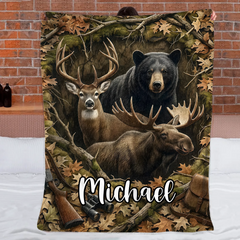 Customized Hunting Blanket - Personalized Name - Gift For Hunting Lovers
