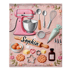 Love Baking Customized Blanket - Personalized Name - Gift For Baking Lovers