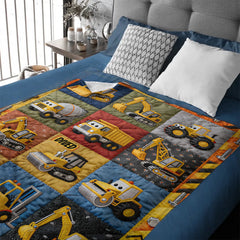 Construction Machines Customized Blanket - Personalized Name - Gift For Kids, Children, Building Machinery Enthusiast