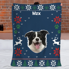 Custom Pet Photo Christmas Blanket – Personalized Pet Name Throw – Gift for Pet Parents