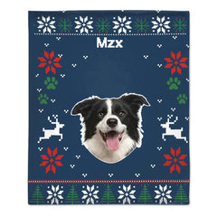 Custom Pet Photo Christmas Blanket – Personalized Pet Name Throw – Gift for Pet Parents