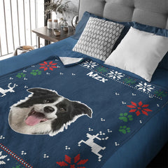 Custom Pet Photo Christmas Blanket – Personalized Pet Name Throw – Gift for Pet Parents