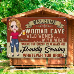 Woman Cave - Wild Women With Wine - Personalized Metal Sign - Birthday, Funny, Home Decor Gift For Her, Woman, Girl, Mother