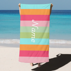 Personalized Colorful Classic Stripe Oversized Quick Dry Beach Towel with Name Travel Essentials Summer Holiday Party Gift for Family Friends