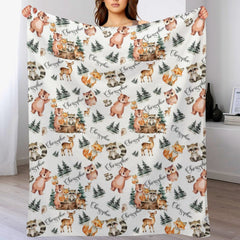Personalized Woodland Animal Baby Blanket | Forest Friends Nursery Decor | Custom Name Keepsake Blanket