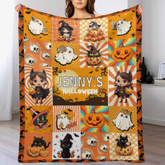 Personalized Halloween Orange Pattern Custom Name Baby Blanket