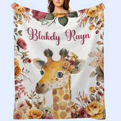 Personalized Floral Giraffe Baby Animals Blanket