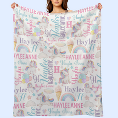 Rainbow Unicorn Name Custom Blanket