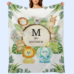 Personalized Woodland Animals Baby Name Blanket