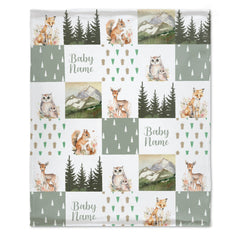 Personalize Woodland Style Blanket-Custom Baby Name Blanket - Sage Green Woodland