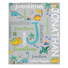 Personalized Watercolor Dinosaur Blanket