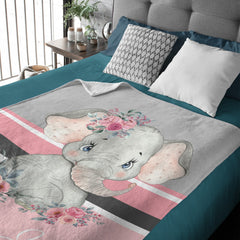 Personalized Floral Elephant Blanket - Customized Name Gift