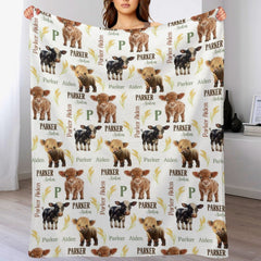 Personalized Farm Animal Baby Blanket | Cow & Calf Woodland Theme | Custom Name Keepsake
