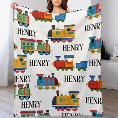 Personalized Line Train Baby Toddler Blanket