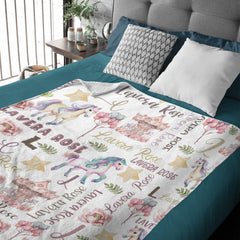 Personalized Baby Blanket, Horse Sherpa Blanket, Personalized Baby Girl Blanket, Floral Horse Theme