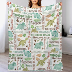 Baby Boy Personalized Dinosaur Baby Name Blanket