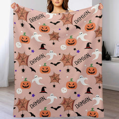Personalized Custom Name Blanket-Halloween Pumpkin ghost
