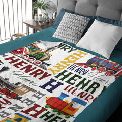 Personalized Train Themed Name Baby blanket