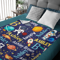 Personalized Space Theme Blanket with Name Gift for Children