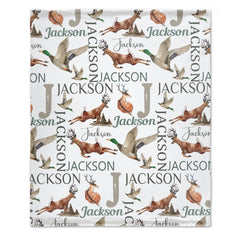 Personalized Woodland Baby Blanket | Deer, Duck & Hunting Theme | Custom Name Baby Gift