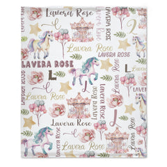 Personalized Baby Blanket, Horse Sherpa Blanket, Personalized Baby Girl Blanket, Floral Horse Theme