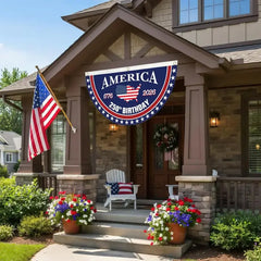 America 250th Birthday Semicircular Flag Banner 1776–2026 Patriotic Bunting, USA Independence Day Porch Decor Flag, Fourth Of July Patriotic Half Fan Flag Decoration For Porch Fence Yard