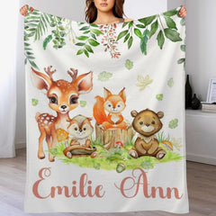 Personalized Woodland Animal Names Custom Blanket