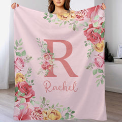 Livraison gratuite✈️Couverture personnalisée pour bébé pour filles avec nom, couverture florale rose rouge