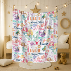 Personalized Mermaid Baby Blanket | Under the Sea Theme | Custom Name Nursery Keepsake