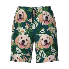 Shorts hawaïens avec visage personnalisé feuilles de visage de chien personnalisées et shorts flamants roses