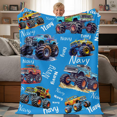 Personalized Custom Name Monster Trucks Blankets Blanket for Kids