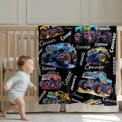 Personalized Custom Name Monster Trucks Blankets Blanket for Kids