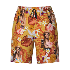 Short de plage tropical d'été avec photo humaine personnalisée pour hommes