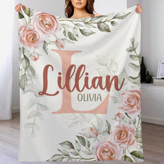 Pale Pink Watercolor Rose Name Blanket