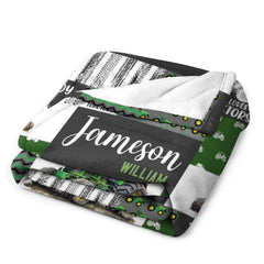 Custom Baby Name Blanket - Truck Tractors Blanket,  Gift Blanket For Boys - Blanket For Christmas