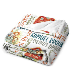 Personalized Baby Name Blanket, House And Animals Theme Boy Blanket, Newborn Boy Custom Name Gift