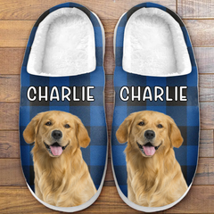 Photo personnalisée Le bonheur est un chiot chaleureux - Pantoufles moelleuses personnalisées pour chien et chat