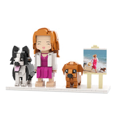 Custom Full-Body Cute Brick Figures of 1 Person and 2 Dogs with Frame Personalized Anniversary Gift Birthday Gift Christmas Gift