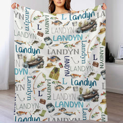 Livraison gratuite✈️Couverture de nom personnalisée pour bébé - Couverture de pêche - Motif de nom - Pêche