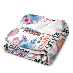 Personalized Flowers Elephant Baby Customized Name Blanket