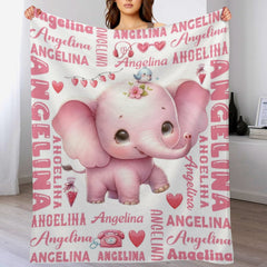 Personalized Cute Pink Elephant Gift Name Blanket