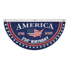 America 250th Birthday Semicircular Flag Banner 1776–2026 Patriotic Bunting, USA Independence Day Porch Decor Flag, Fourth Of July Patriotic Half Fan Flag Decoration For Porch Fence Yard