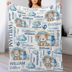 Livraison gratuite✈️Couverture personnalisée avec nom de nuage d'ours bleu et rose