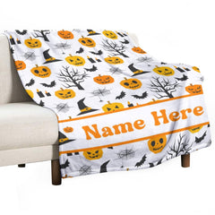 Custom Name with Pumpkin Blanket - Personalized Halloween Blanket
