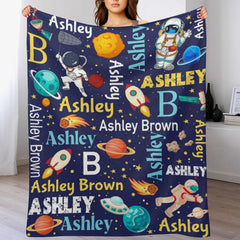 Personalized Space Theme Blanket with Name Gift for Children