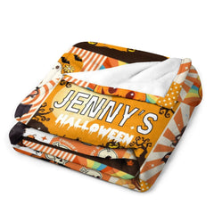 Personalized Halloween Orange Pattern Custom Name Baby Blanket
