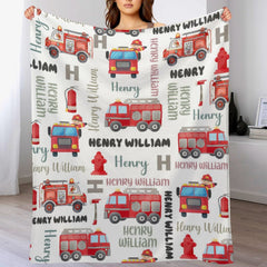 Personalized Name FireTruck Theme Baby Blanket